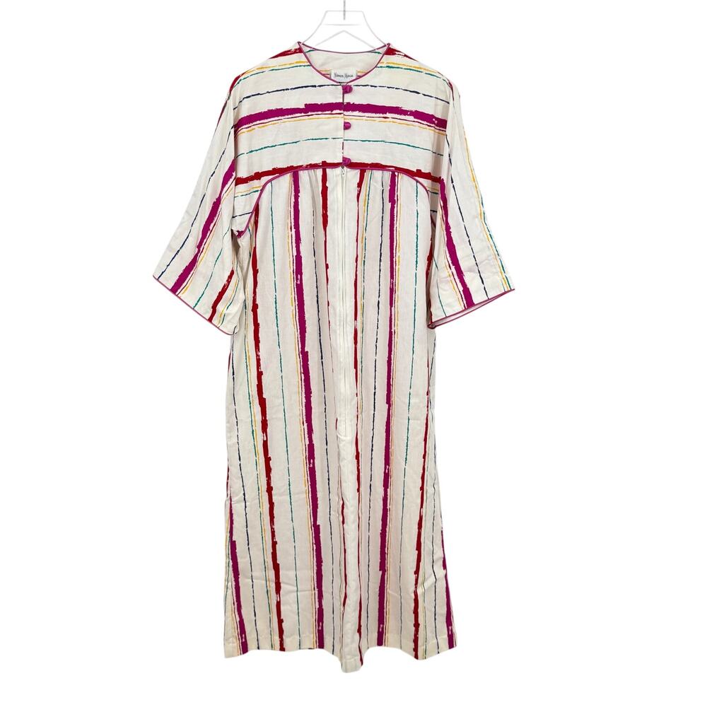 Vintage Keyloun for Neiman Marcus Multicolor Stripe Caftan House Dress Robe S